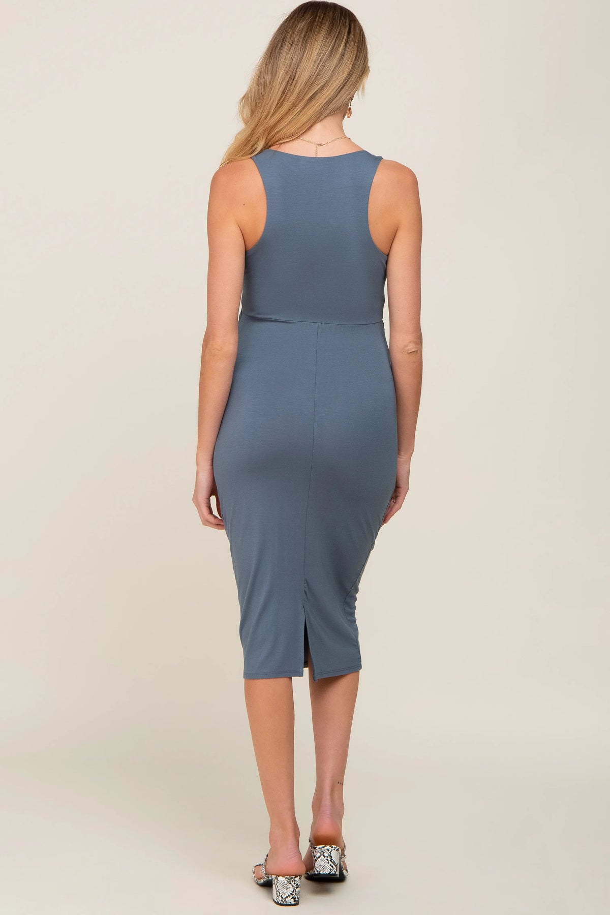 PinkBlush Blue Sleeveless Fitted Ruched Maternity Dress - 