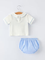 Rylee Faith Designs Blue Smocked Church Christ Bishop Christening Baby Boy Bloomer Set