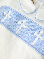 Rylee Faith Designs Blue Smocked Church Christ Bishop Christening Baby Boy Bloomer Set