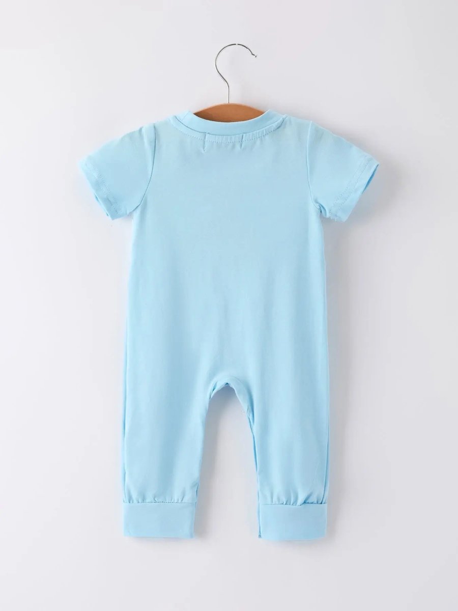 Rylee Faith Designs Blue Smocked Church Christ Bishop Christening Baby Boys Romper - Everetts Place Boutique - 