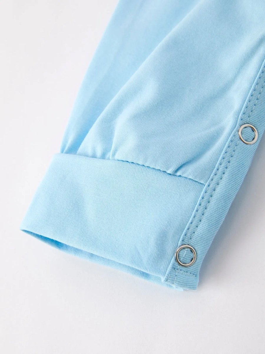 Rylee Faith Designs Blue Smocked Church Christ Bishop Christening Baby Boys Romper - Everetts Place Boutique - 