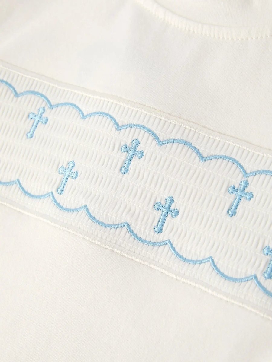 Rylee Faith Designs Blue Smocked Church Christ Bishop Christening Toddler Boys Set - Everetts Place Boutique - 