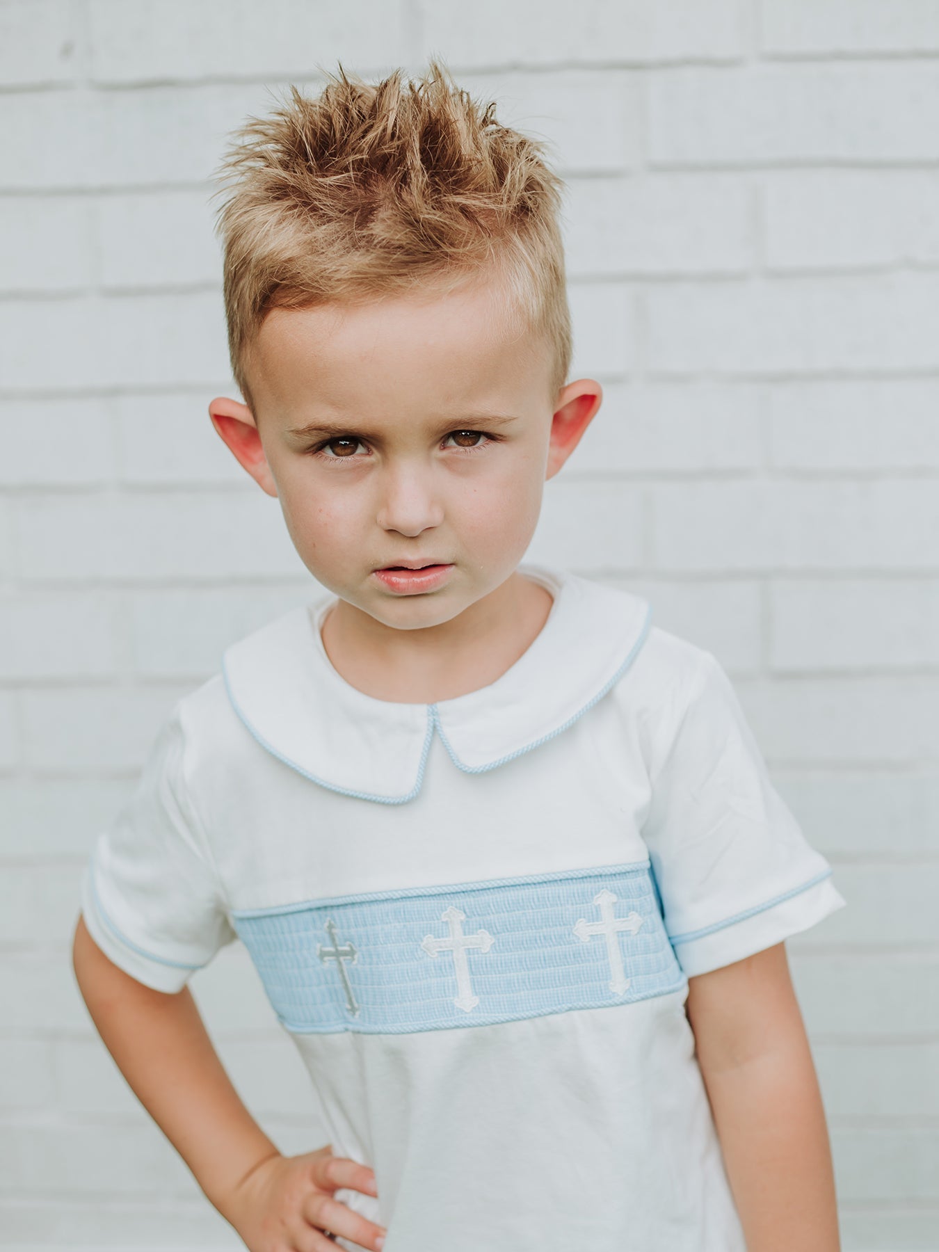 Rylee Faith Designs Blue Smocked Church Christ Bishop Christening Toddler Boys'Set
