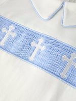 Rylee Faith Designs Blue Smocked Church Christ Bishop Christening Toddler Boys'Set
