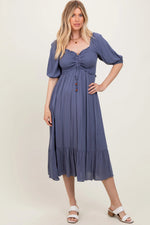 PinkBlush Blue Smocked Cinched Front Maternity Maxi Dress - 