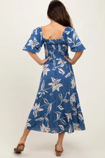 PinkBlush Blue Smocked Puff Sleeve Midi Dress - 