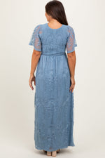 PinkBlush Blue Smocked Top Lace Maternity Maxi Dress