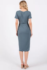 PinkBlush Blue Square Neck Belted Midi Dress - 