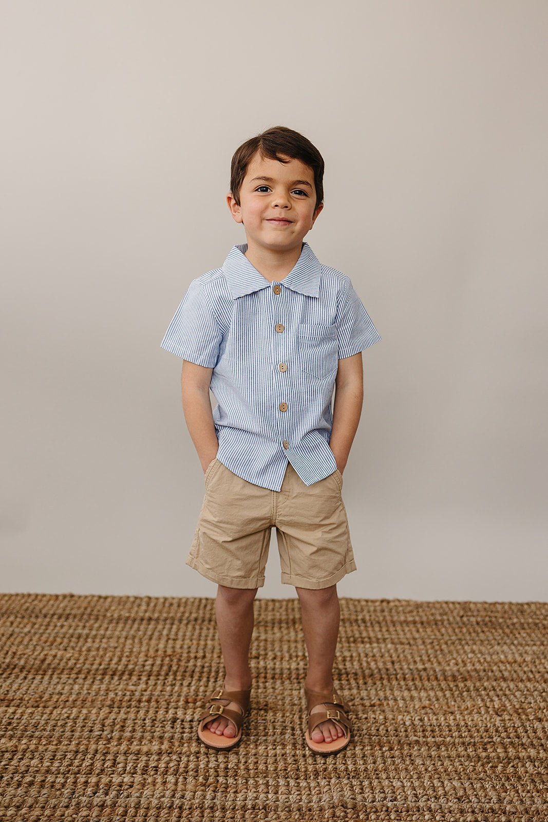 Mebie Baby Blue Stripe Button Up Pocket Shirt For Baby Mebie Baby - 