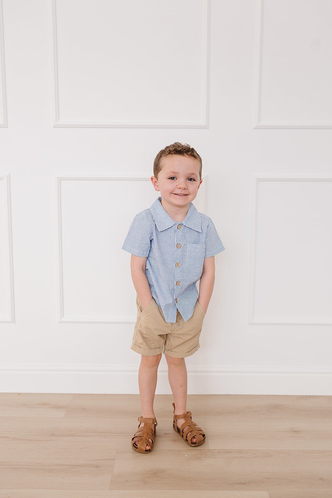 Mebie Baby Blue Stripe Button Up Pocket Shirt For Baby Mebie Baby - 