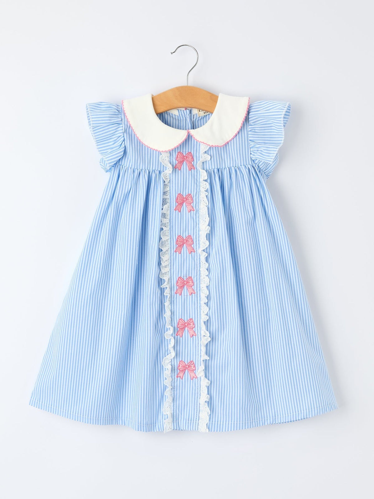 Rylee Faith Designs Blue Stripe Girl Dress Petal Peter Pan Collar BowEveretts Place