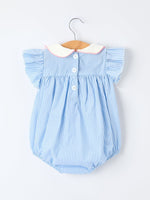 Rylee Faith Designs Blue Stripe Girl Romper Petal Peter Pan Collar BowEveretts Place