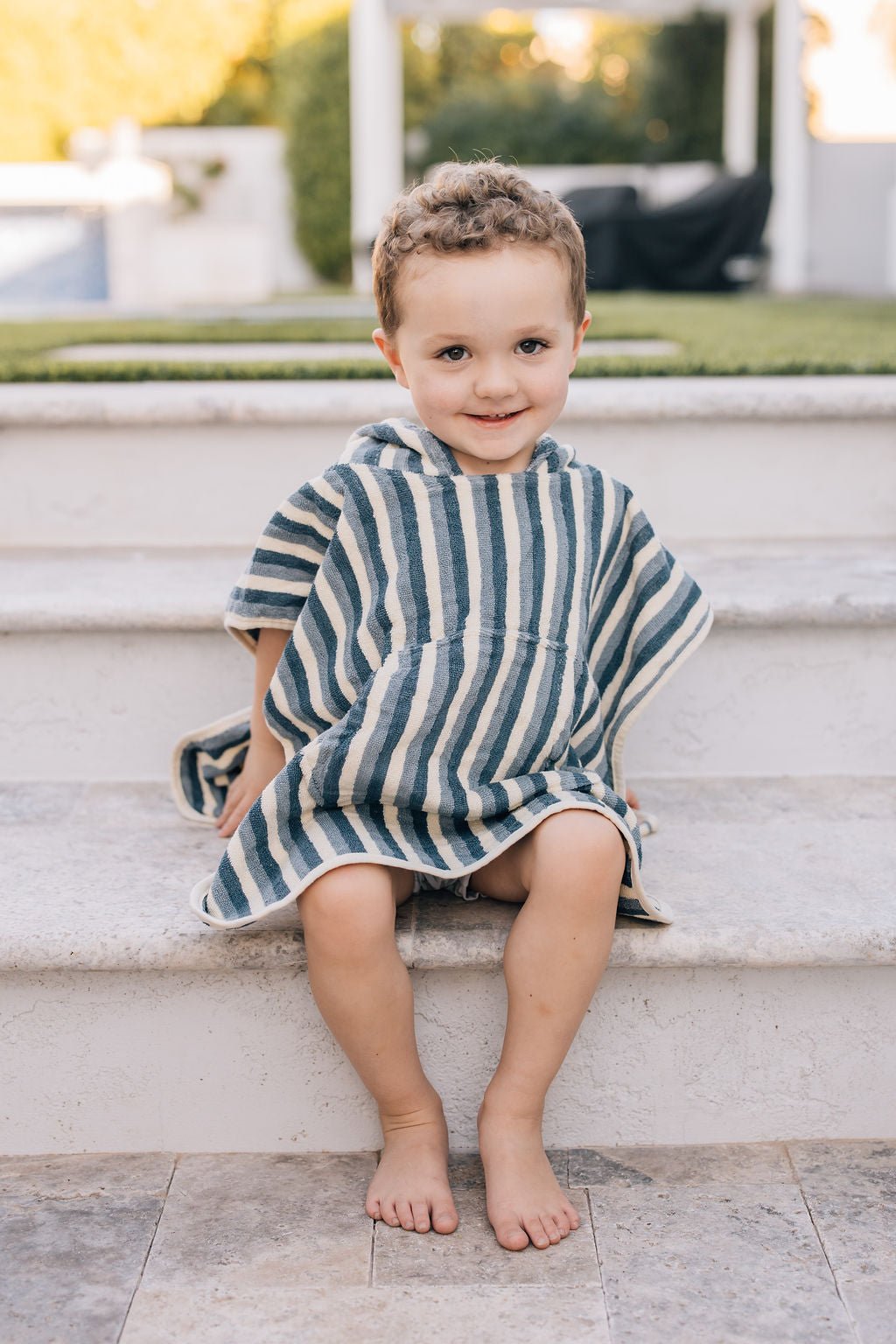 Mebie Baby Blue Stripe Organic Cotton Beach Poncho - 