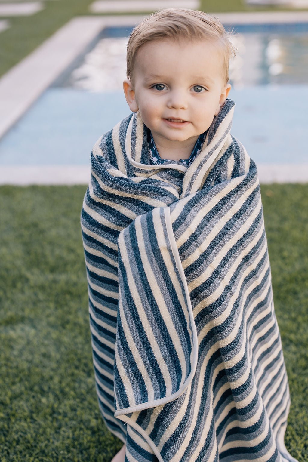 Mebie Baby Blue Stripe Organic Cotton Beach Towel for Kids Ultra Absorbent - 