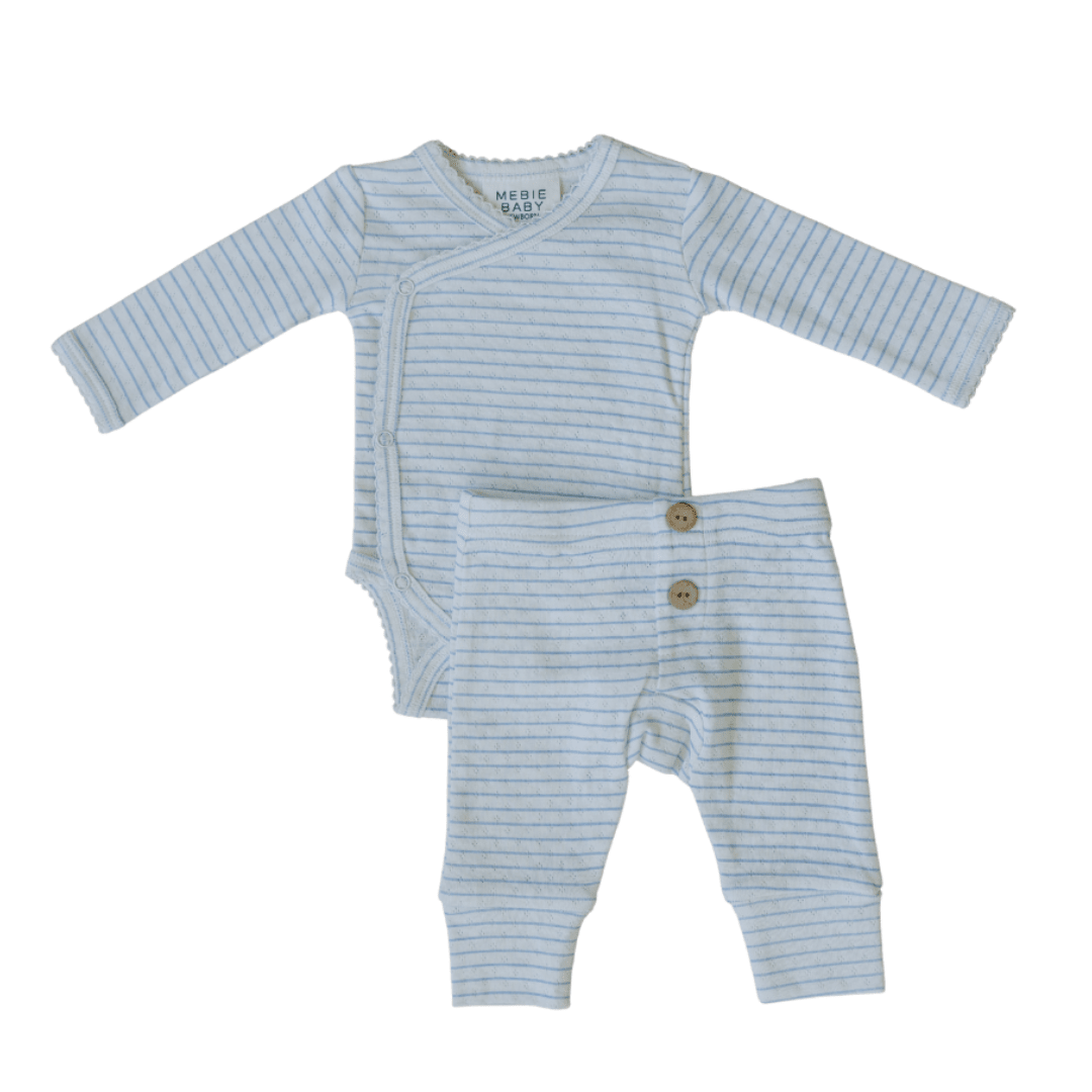 Blue Stripe Pointelle Layette Set - Sleeve, Baby & Toddler Clothing, Button, One-piece garment, Wool | Everetts Place