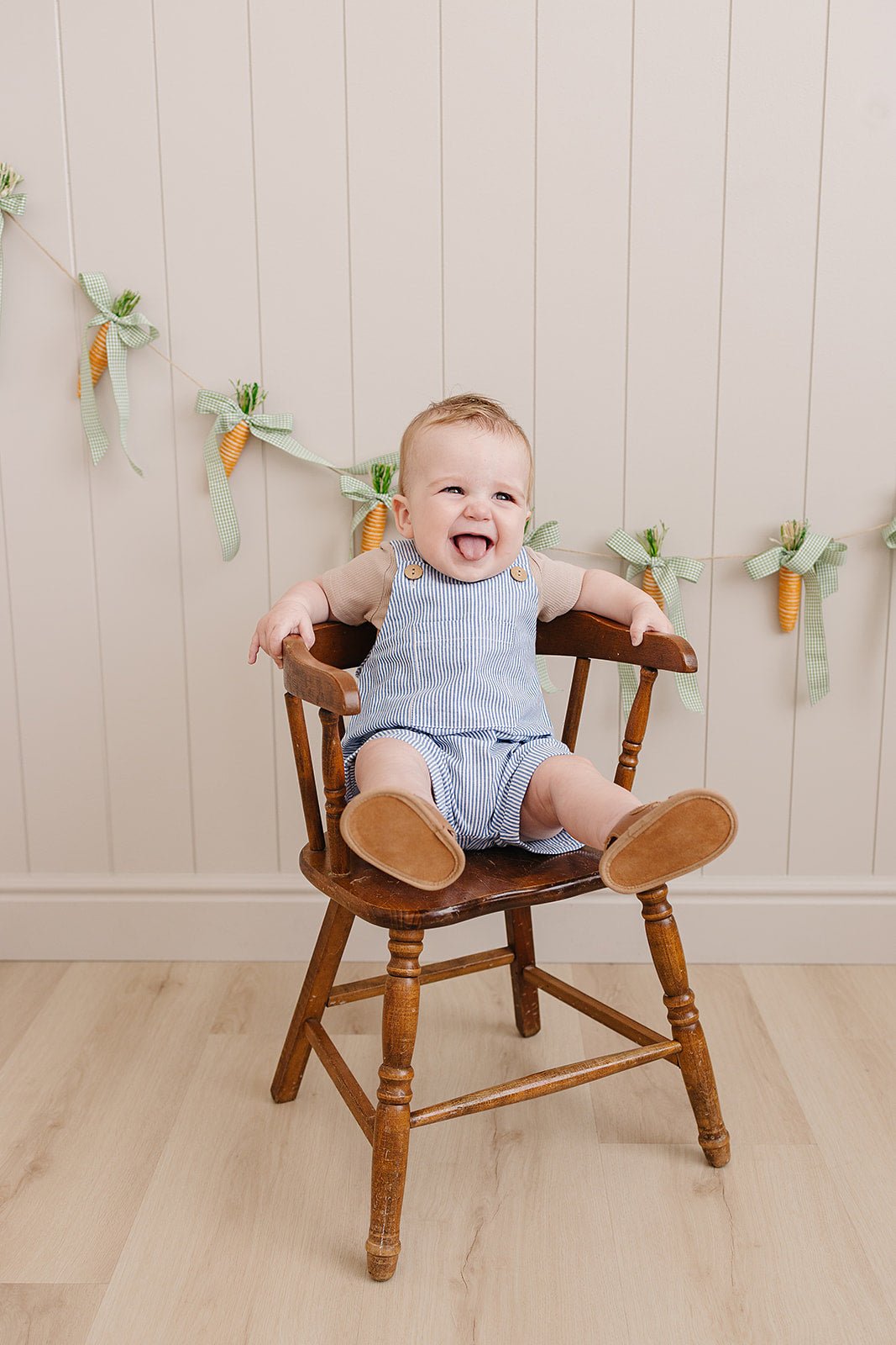 Mebie Baby Blue Stripe Short Linen Overalls - 