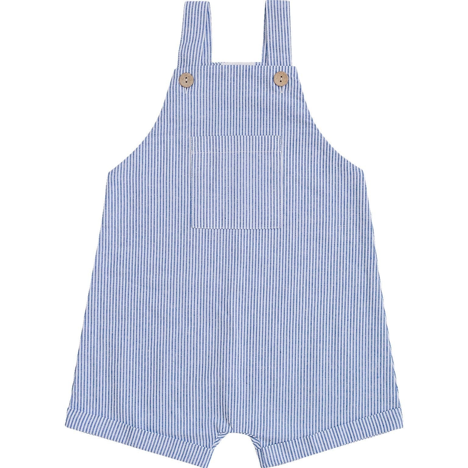 Blue Stripe Short Linen Overalls - Overall, Baby & Toddler Clothing, One-piece garment, Pocket, Pattern | Everetts Place