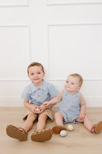 Mebie Baby Blue Stripe Short Linen Overalls - 