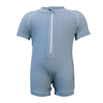 Mebie Baby Blue Stripe Zipper One Piece Swimsuit For Babies With Front Zipper - 