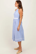PinkBlush Blue Striped Halter Maternity Tie Back Cutout Midi Dress - 