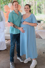 PinkBlush Blue Textured Dot Front Tie Ruffle Sleeve Maternity Midi DressEveretts Place