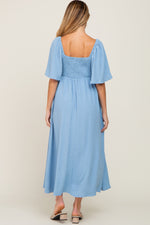 PinkBlush Blue Textured Dot Front Tie Ruffle Sleeve Maternity Midi DressEveretts Place