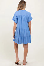 PinkBlush Blue Tiered Linen Maternity Dress - 