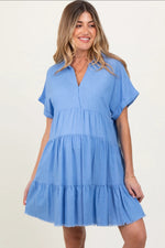 PinkBlush Blue Tiered Linen Maternity Dress - 