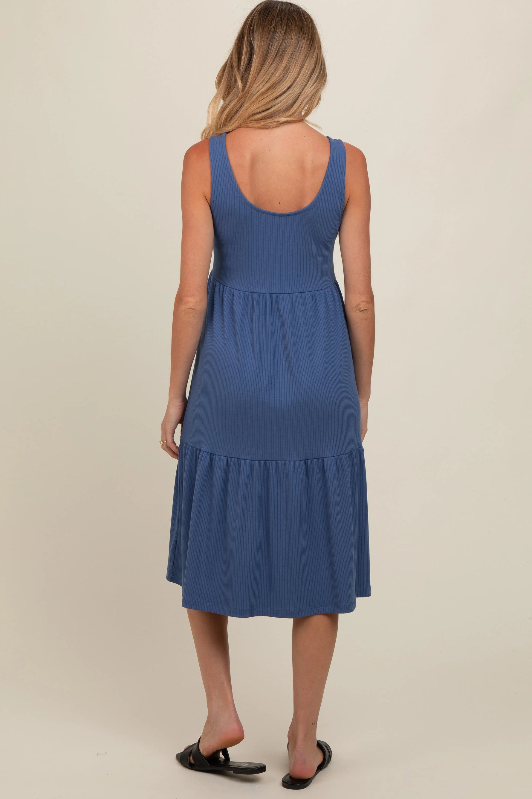 PinkBlush Blue Tiered Sleeveless Maternity Midi Dress - 