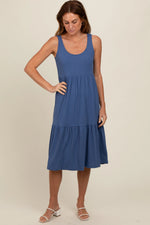 PinkBlush Blue Tiered Sleeveless Maternity Midi Dress - 
