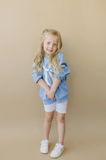Little Joy Co. Blue Toile Applique Bow Crewneck Sweatshirt Romper Style - Everetts Place Boutique - 