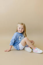 Little Joy Co. Blue Toile Applique Bow Crewneck Sweatshirt Romper Style - Everetts Place Boutique - 