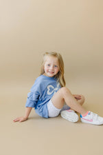 Little Joy Co. Blue Toile Applique Bow Crewneck Sweatshirt Romper Style - Everetts Place Boutique - 