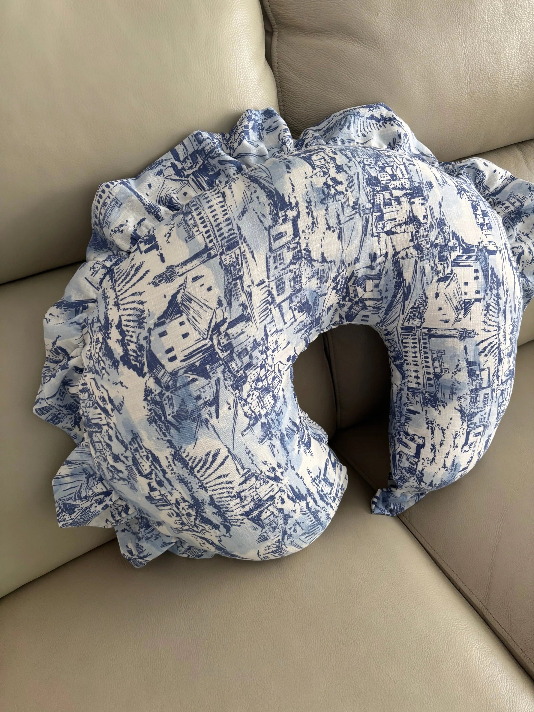 Little Mae & Co Blue Toile Ruffle Nursing Pillow Cover - 