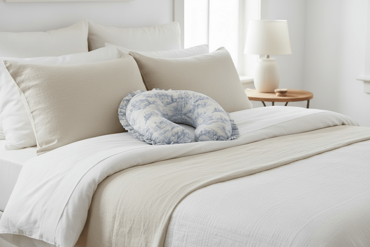 Little Mae & Co Blue Toile Ruffle Nursing Pillow Cover - 