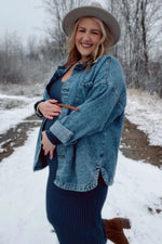 PinkBlush Blue V - Neck Long Sleeve Fitted Maternity Maxi Dress - 