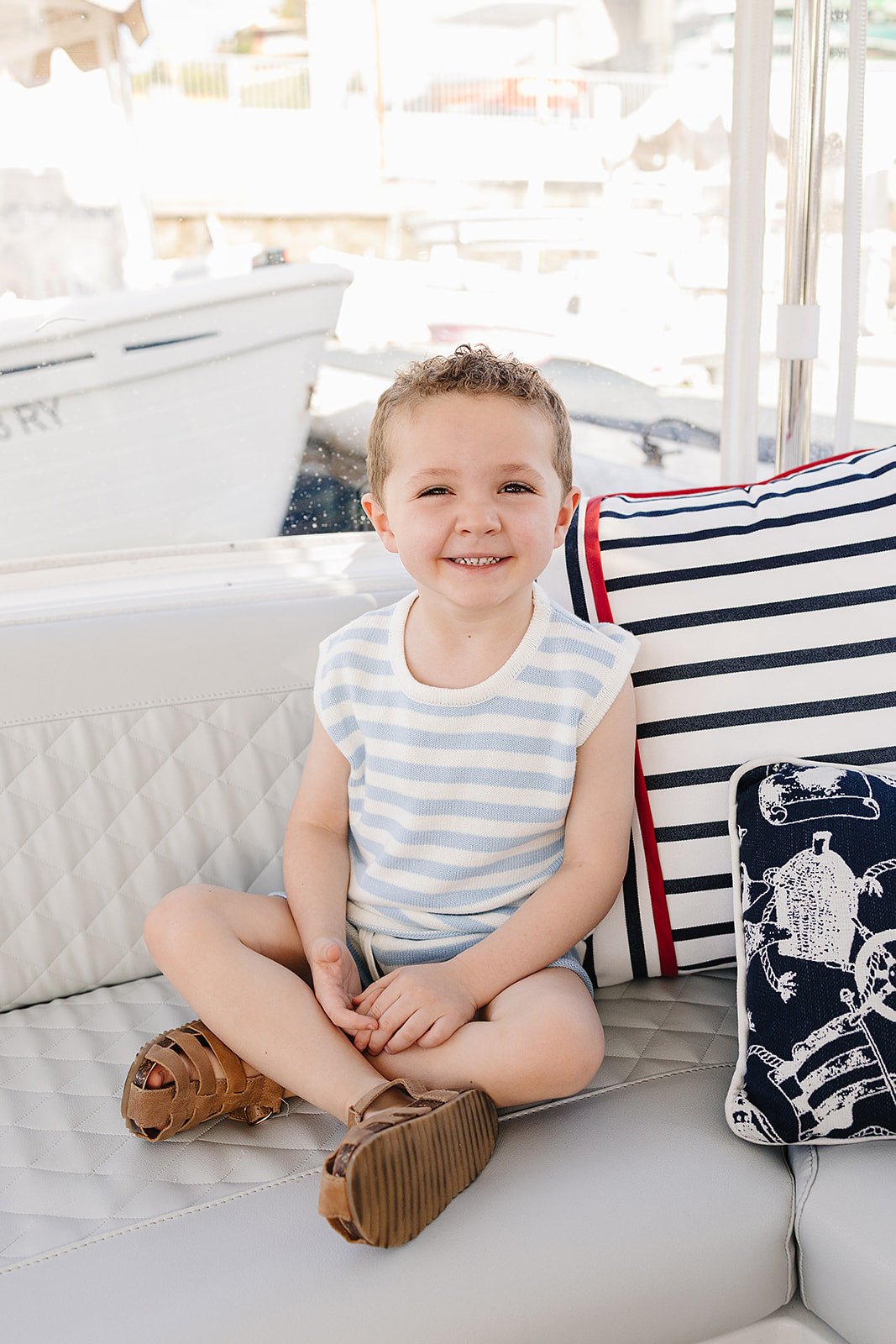 Mebie Baby Blue White Stripe Knit Tank Set For Baby By Mebie Baby - 