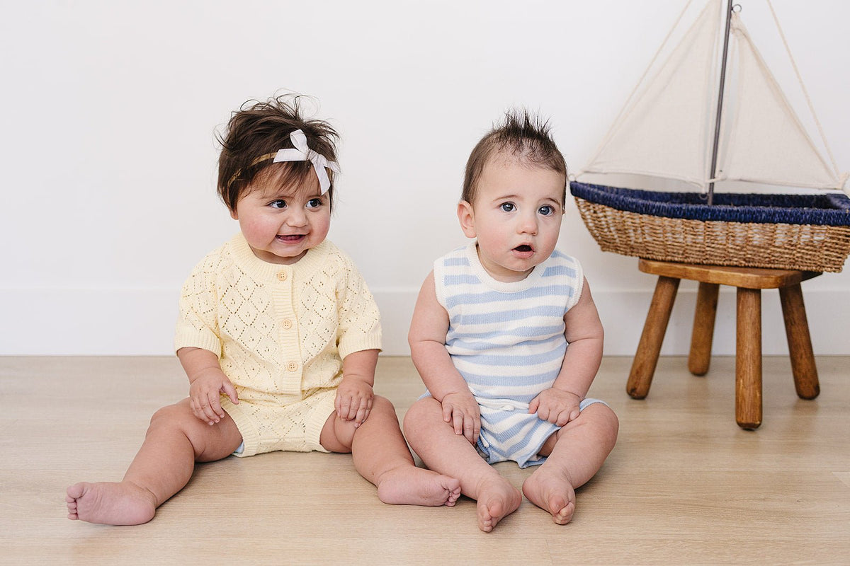 Mebie Baby Blue White Stripe Knit Tank Set For Baby By Mebie Baby - 
