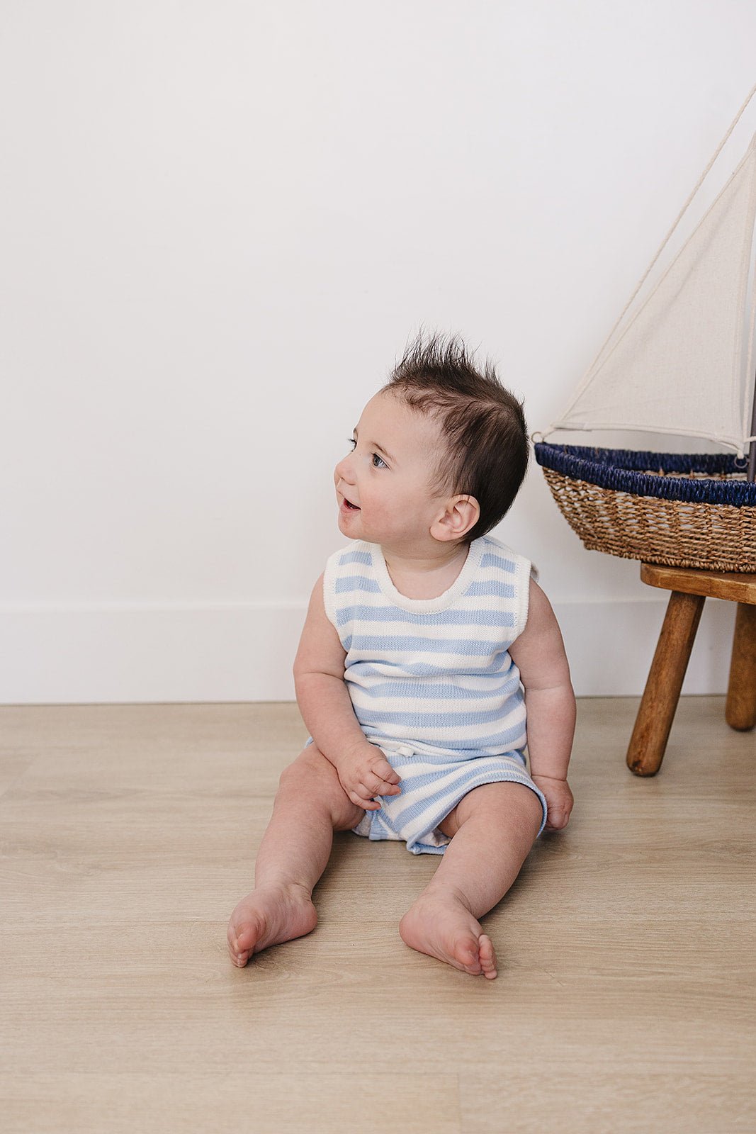 Mebie Baby Blue White Stripe Knit Tank Set For Baby By Mebie Baby - 