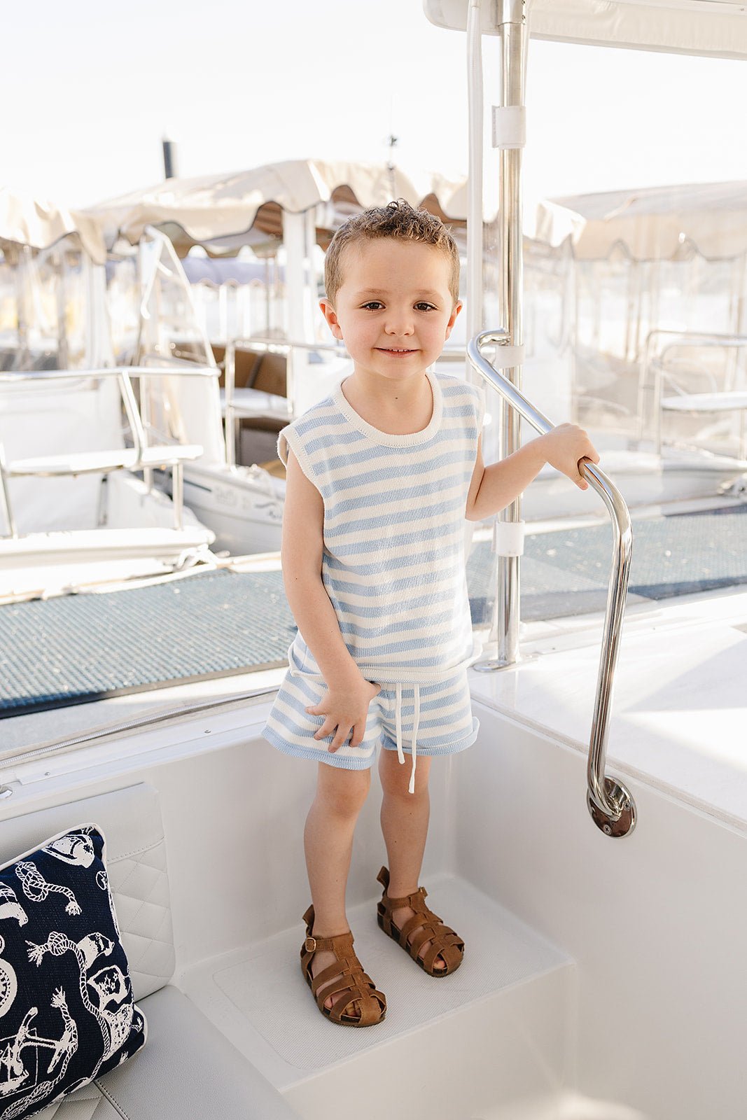 Mebie Baby Blue White Stripe Knit Tank Set For Baby By Mebie Baby - 