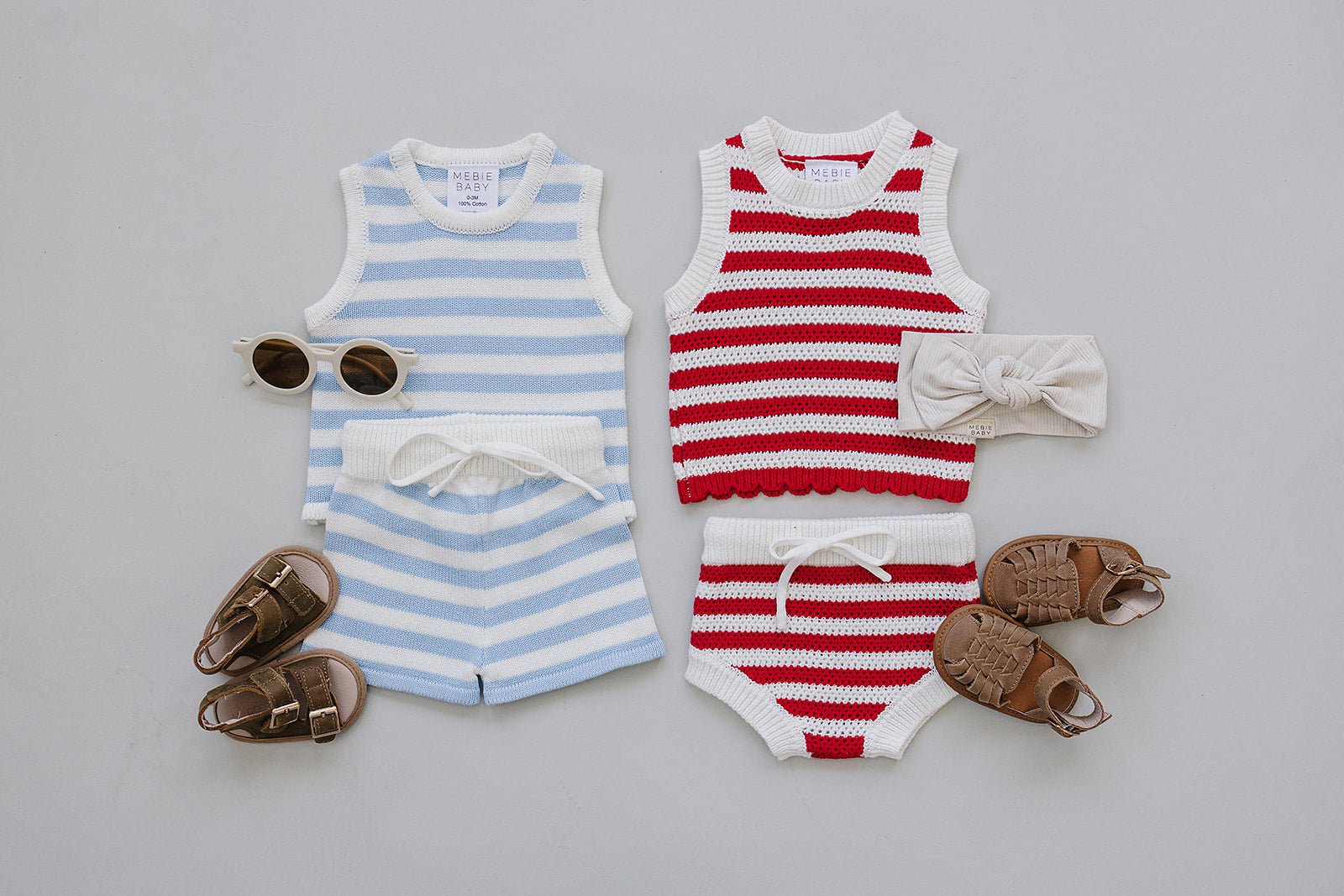 Mebie Baby Blue White Stripe Knit Tank Set For Baby By Mebie Baby - 
