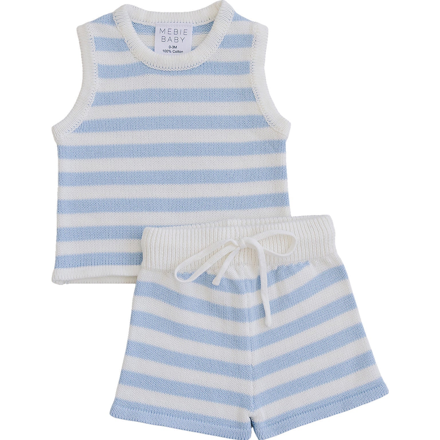 Mebie Baby Blue White Stripe Knit Tank Set For Baby By Mebie Baby - 
