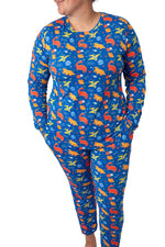 Electric Blue Space Dinosaur Bamboo Mommy & Me Pajamas by Rayn’s Tiny Stitches