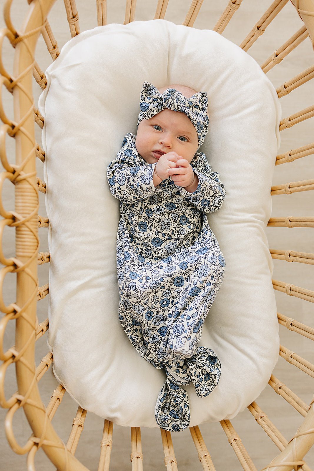 Mebie Baby Bluebell Pointelle Bamboo Knot Gown - 