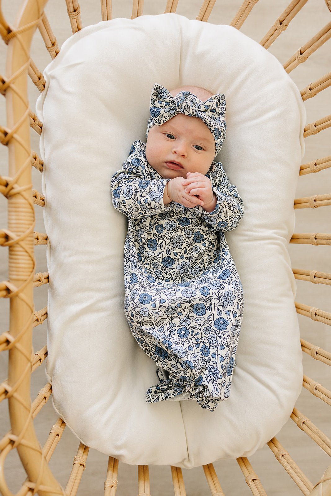 Mebie Baby Bluebell Pointelle Bamboo Knot Gown - 