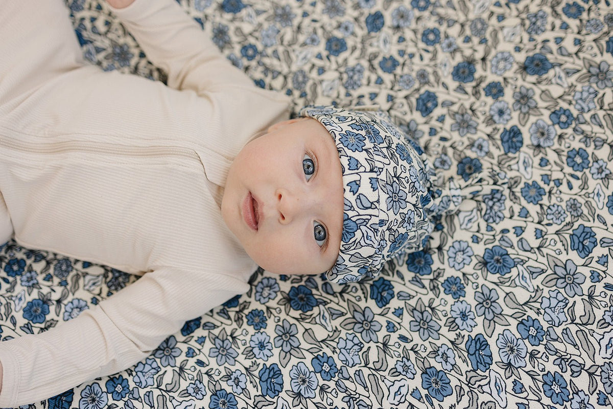 Mebie Baby Bluebell Pointelle Bamboo Rayon Newborn Knot Hat For Soft Comfort - 