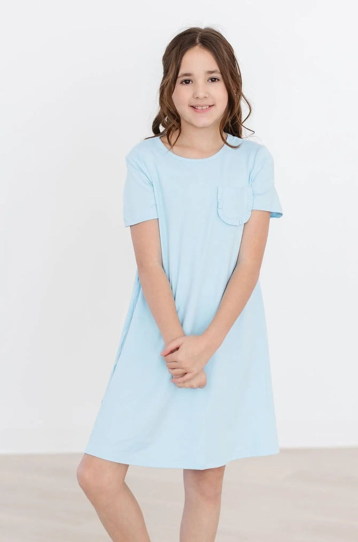 Mila & Rose ® Bluebird T Shirt Dress For Girls With Ruffle Pocket - 
