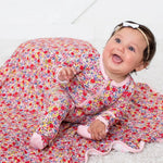 Bestaroo Blush Bloom Footie Pajama For Babies With Zipper Front And Fold Over Cuffs - 