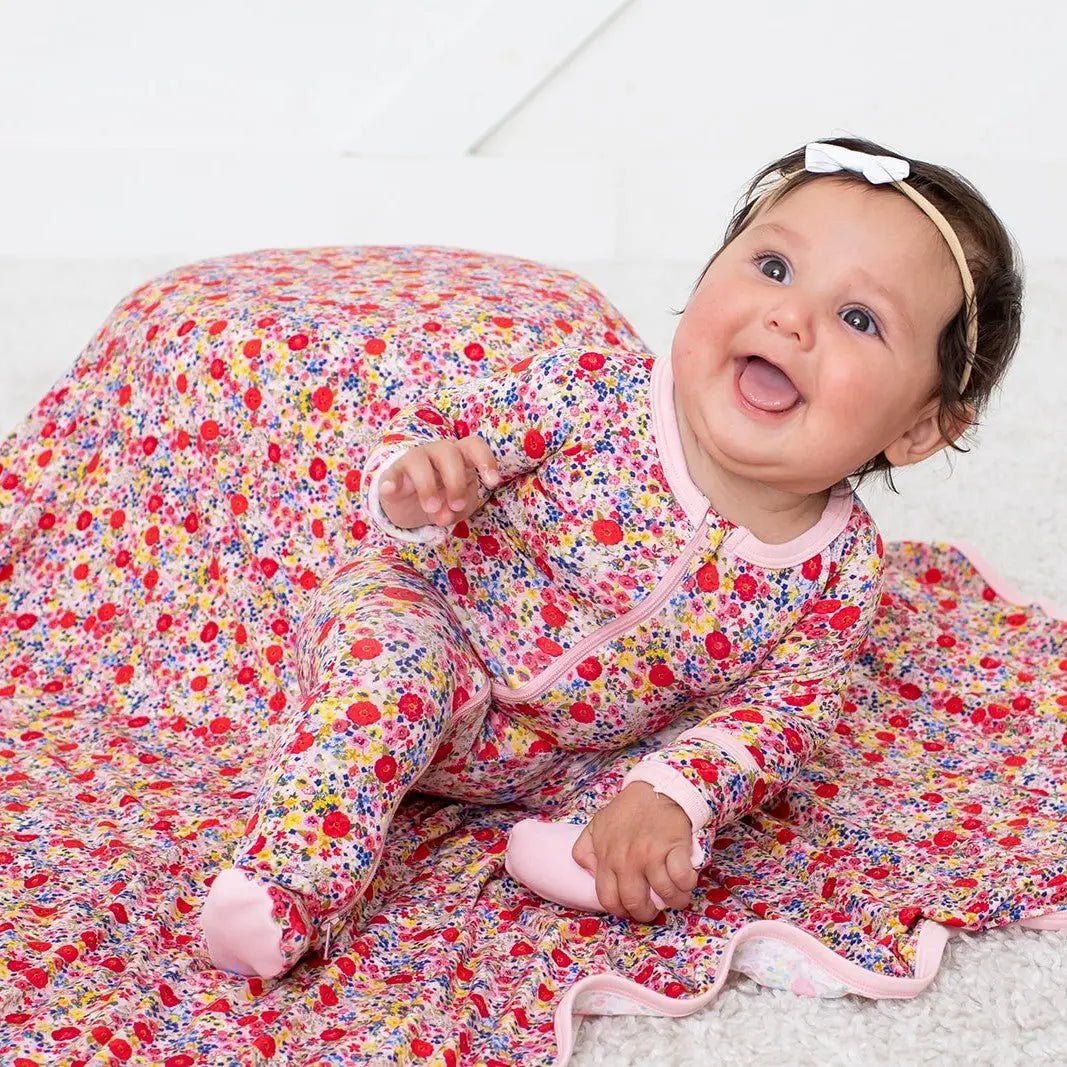 Bestaroo Blush Bloom Footie Pajama For Babies With Zipper Front And Fold Over Cuffs - 