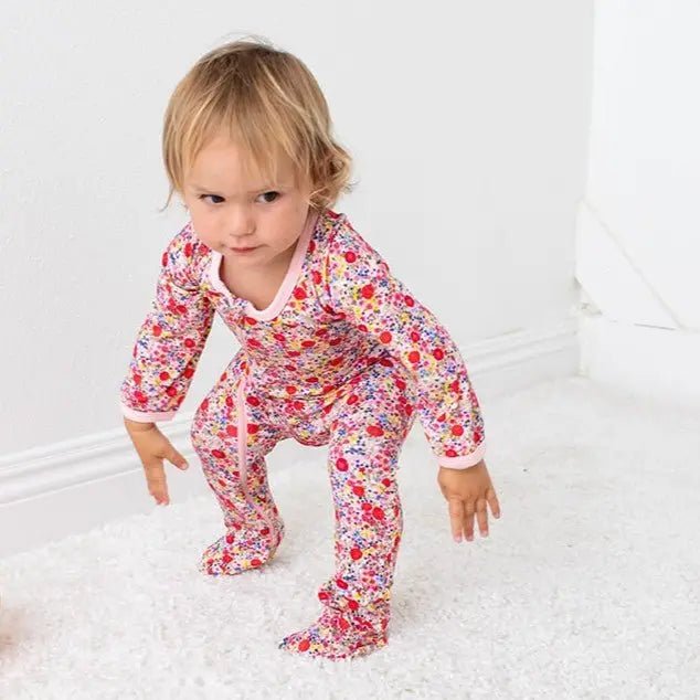 Bestaroo Blush Bloom Footie Pajama For Babies With Zipper Front And Fold Over Cuffs - 